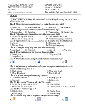 Kiểm tra học kì I - Năm học 2014 - 2015 môn Tin học 6 - Trường THCS Bình Châu